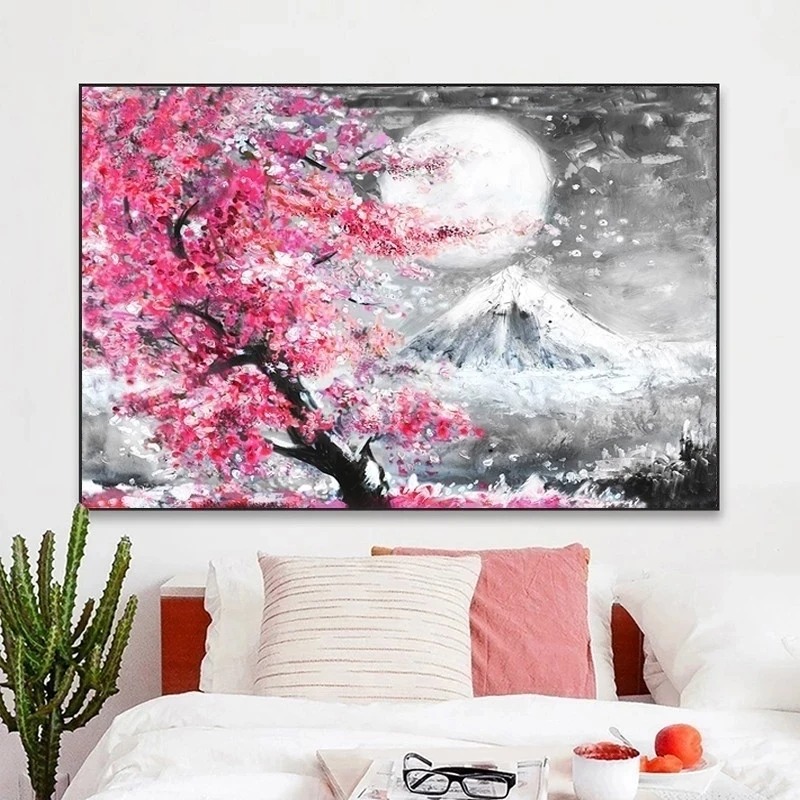Tableau Cerisier Japonais Rose et Mont Fuji