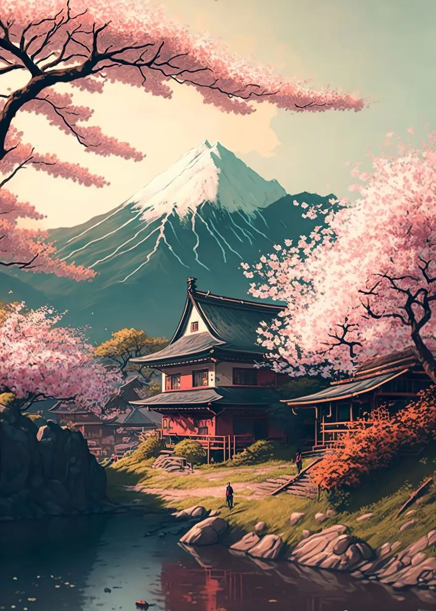 Tableau Mont Fuji et Cerisier Japonais