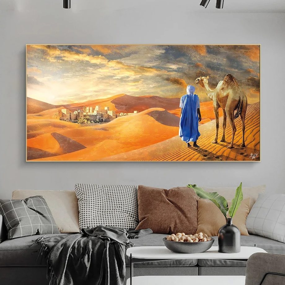 Tableau Touareg et Chameau dans le Désert du Sahara